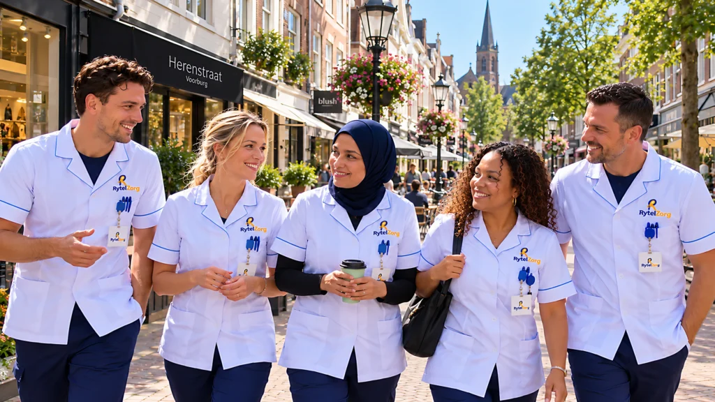 Zorgverleners van RytelZorg met een familie