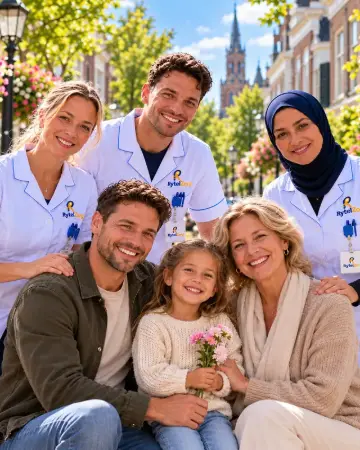 Zorgverleners van RytelZorg met een familie
